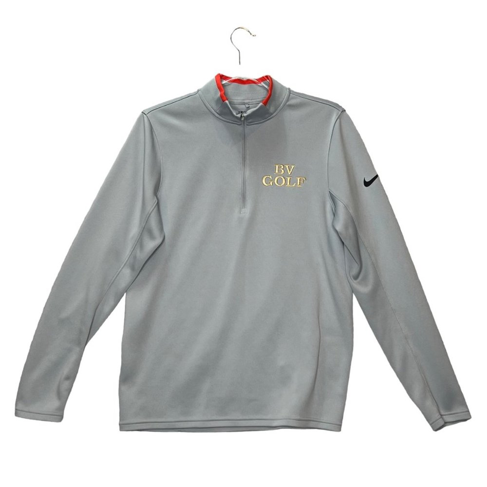 Nike Top Pullover Golf Dri Fit Mens Small Gray Logo 1/4 Zip Long Sleeve Shirt